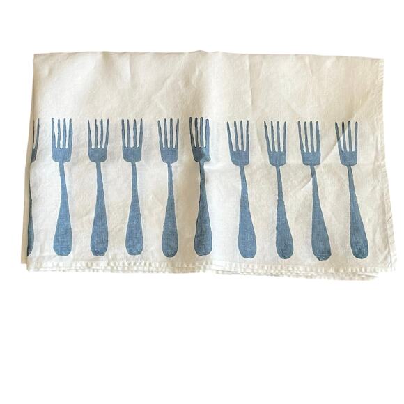 Bertozzi Stampa A Mano Linen Table Runner Chambray Fork Hand Printed In Italy - Picture 3 of 7